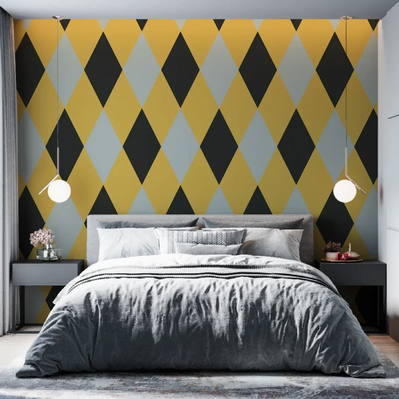Promotion Papier peint losanges Jaune et Noir
