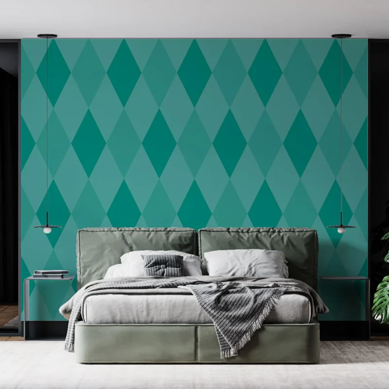 Papier peint losanges Design géométrique turquoise Quantité Limitée