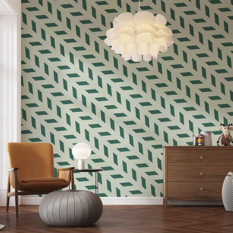 Nouvel Arrivage Papier peint géométrique Motif contemporain vert