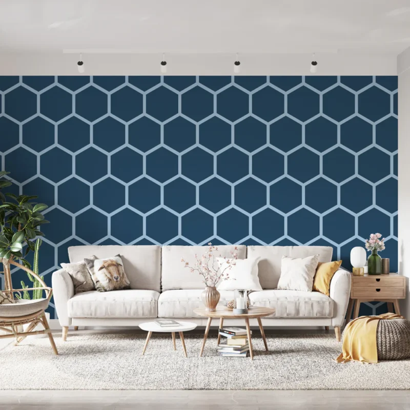 Top Vente Papier peint alvéolé Motif géométrique bleu foncé