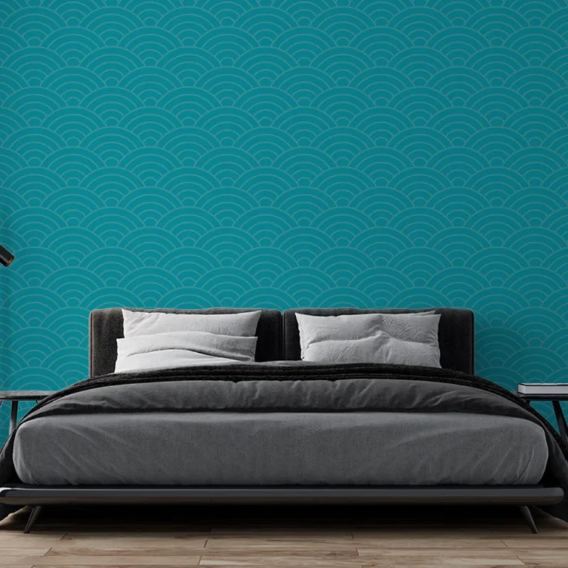 Acheter En Ligne Papier peint motif vague Design turquoise