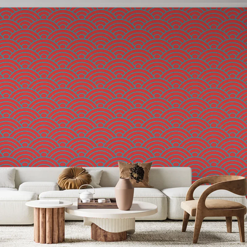 Papier peint motif géométrique Vagues corail et rose Offre Limitée