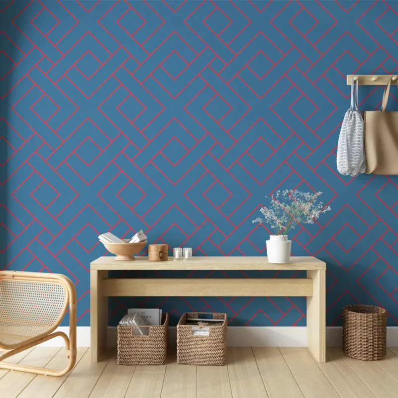 Papier peint géométrique Motif enchevêtré bleu et rouge Dernier Modèle
