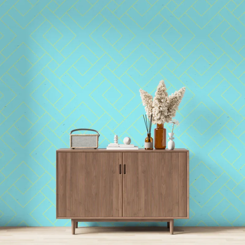 Usine Directe Papier peint géométrique Motif moderne vert et bleu