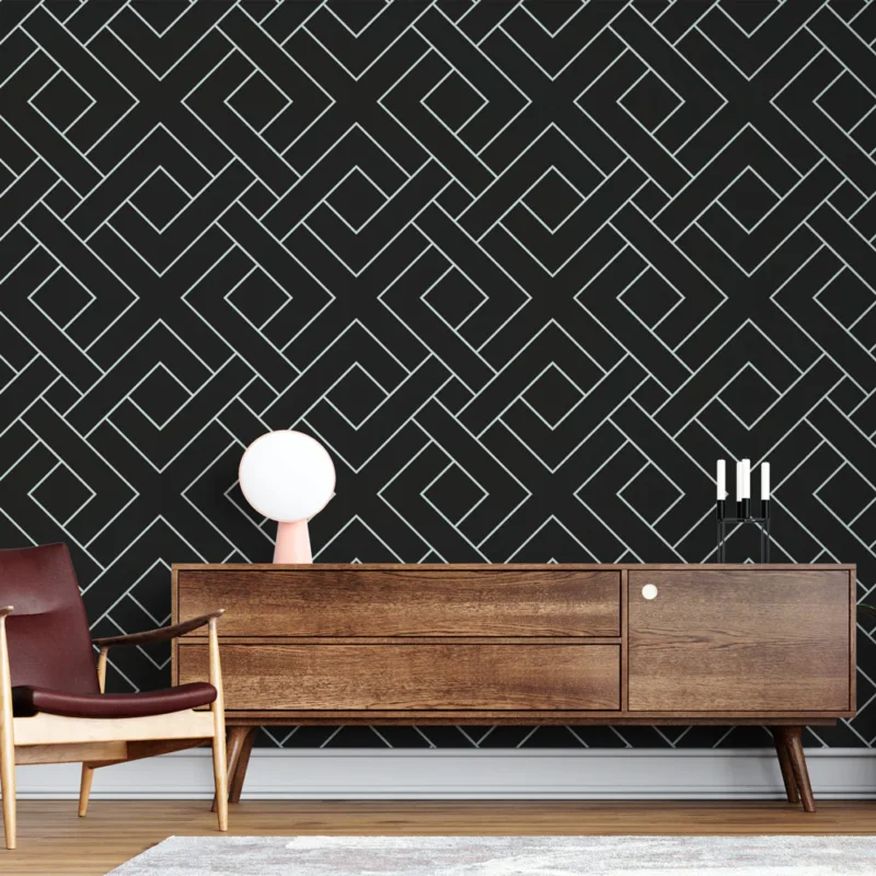 Papier peint géométrique Motif linéaire noir et blanc Offre Limitée