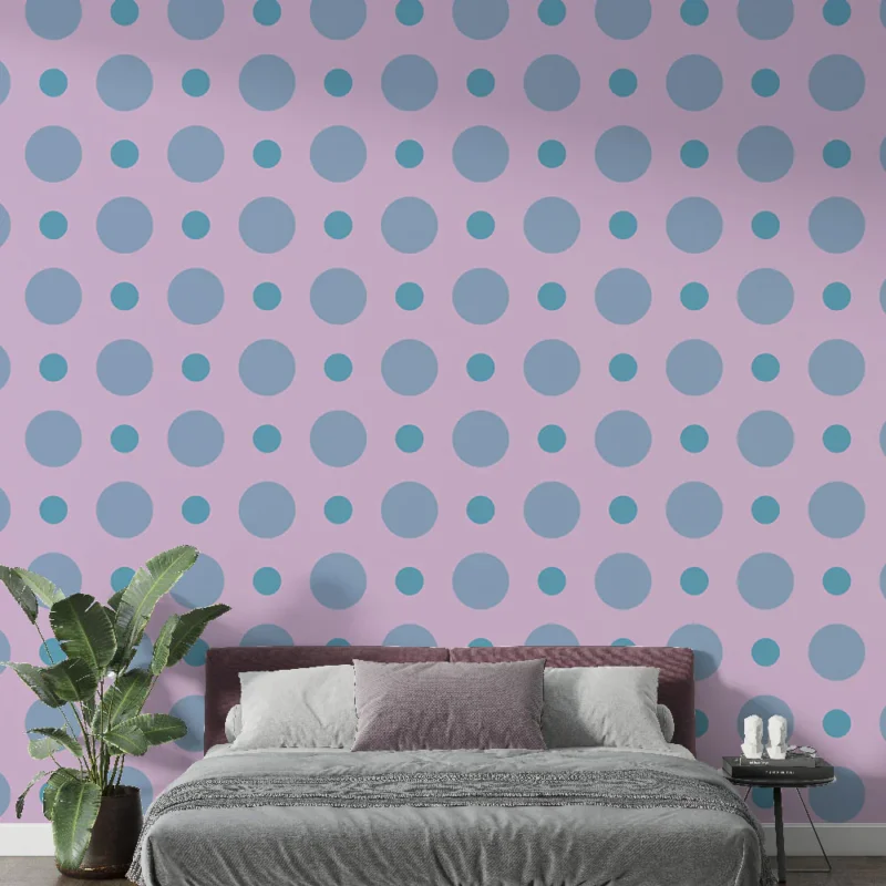 Vente Directe Papier peint pois bleus Fond rose pastel