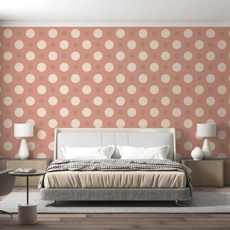 Papier peint à pois Motif rétro rose et beige Prix Cassé