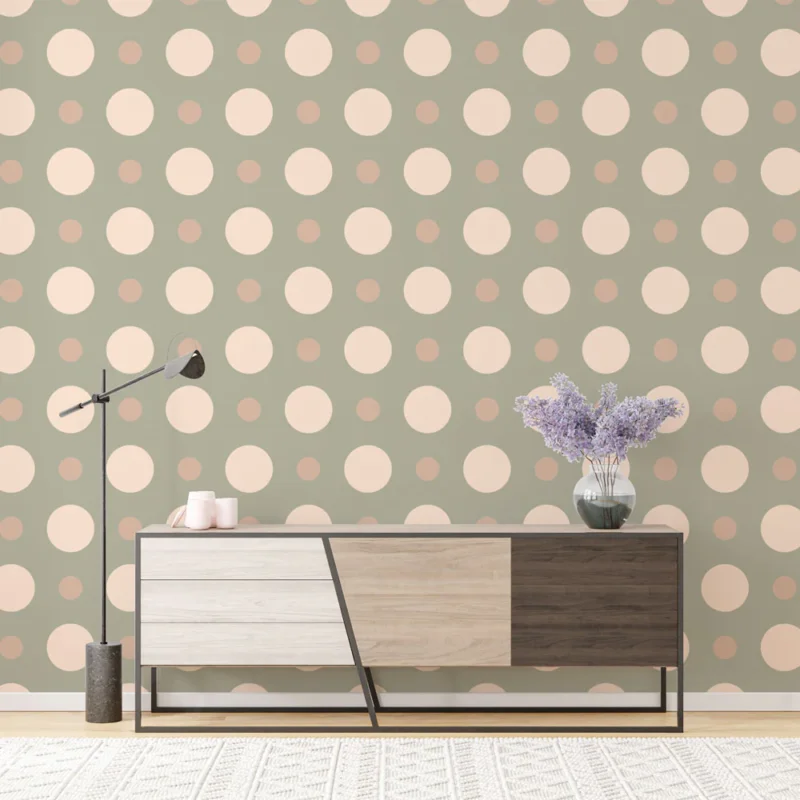Papier peint pois Design rétro beige et vert Promotion Saisonnière