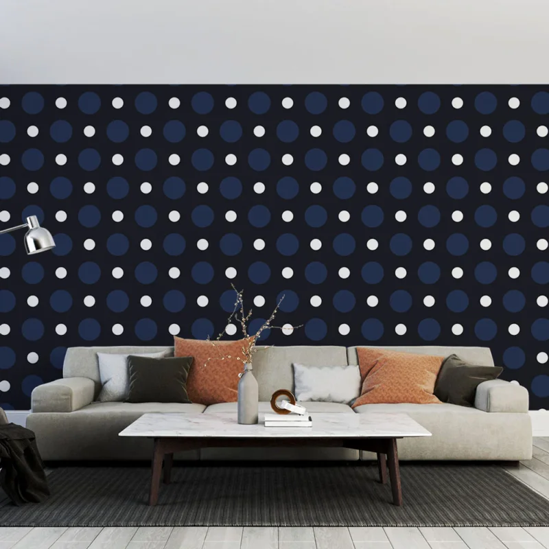 Papier peint à pois Motif rétro en bleu et blanc Dernier Modèle