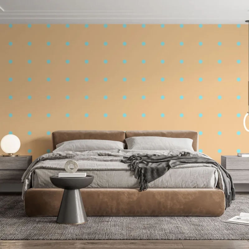 Top Vente Papier peint pois Fond beige et points turquoise