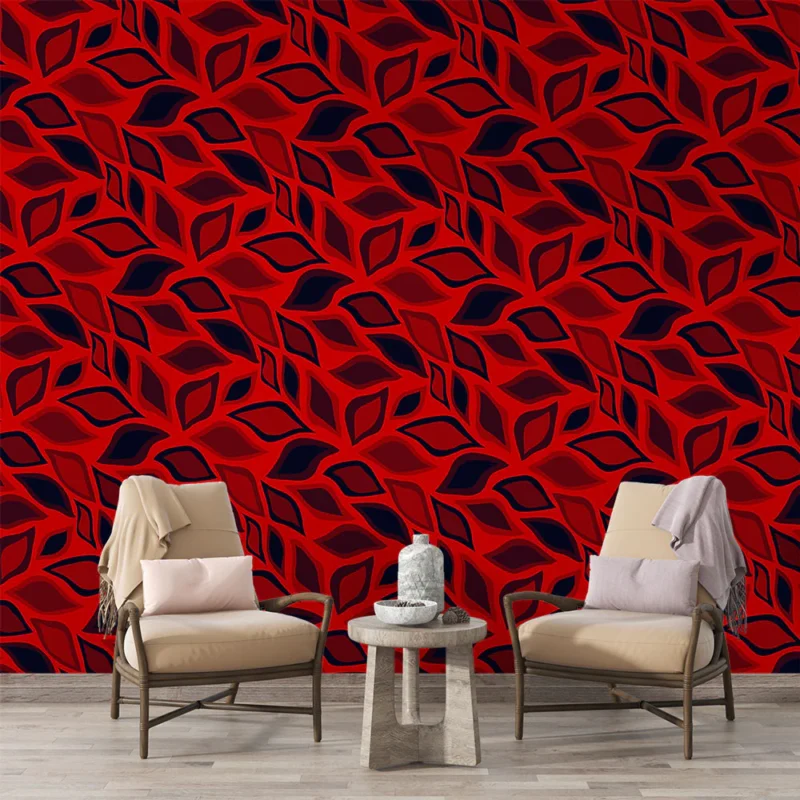 Papier peint feuillage Motif floral rouge et noir Prix Promo
