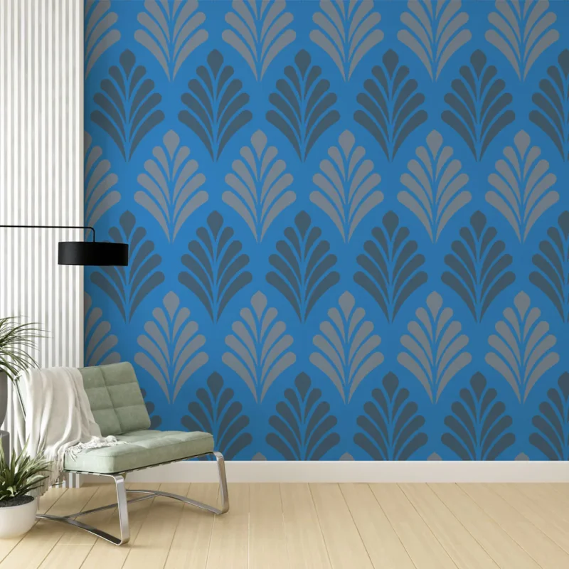 Papier peint motif géométrique Bleu et Gris Pas Cher
