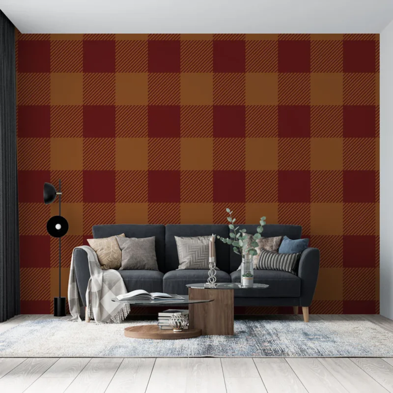 Papier peint carreaux Motif écossais marron et rouge Commande En Gros