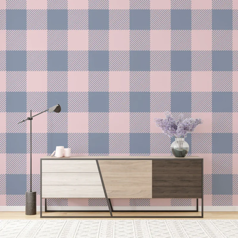 Papier peint à carreaux Motif élégant rose et bleu Achetez Aujourd'hui
