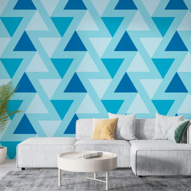 Papier peint triangulaire Motif géométrique bleu Petit Prix