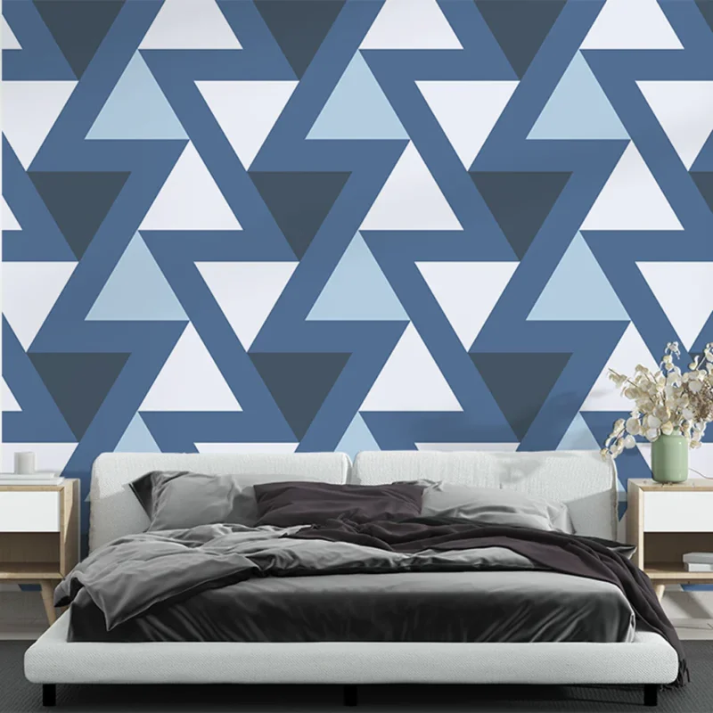 Expédition Rapide Papier peint géométrique Motif triangulaire bleu et gris