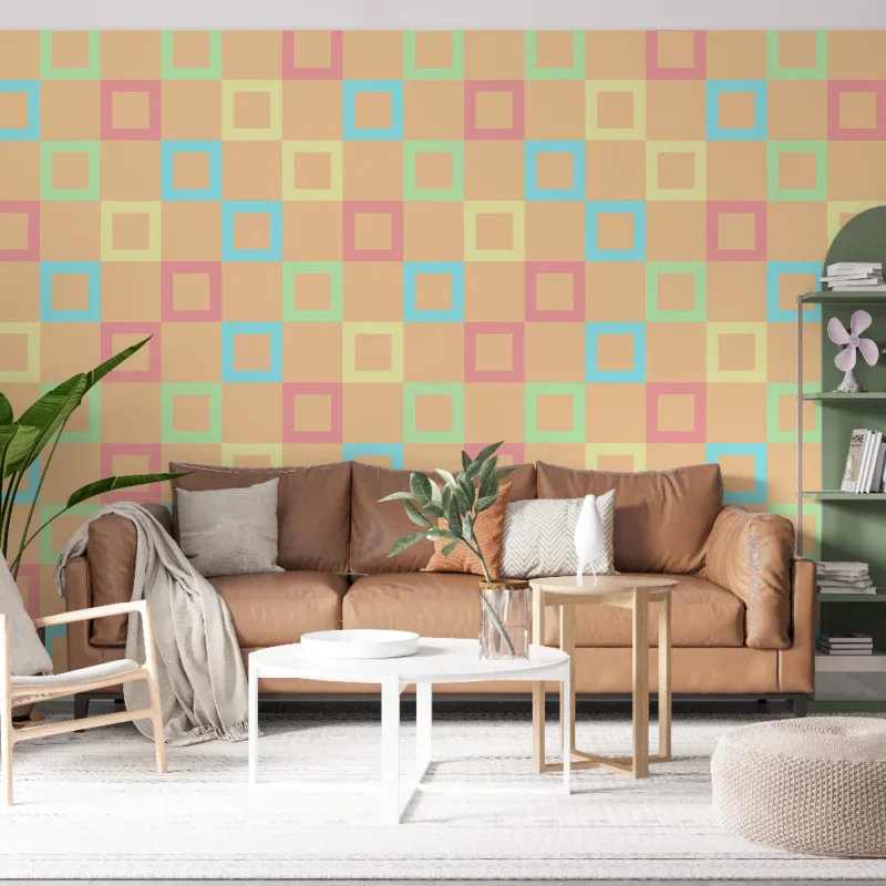Papier peint géométrique pastel Motif carré en couleurs douces Top Vente