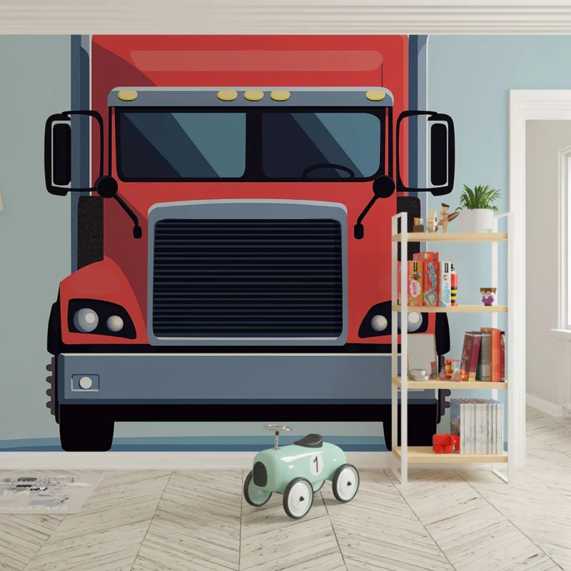 Offre Limitée Papier peint camion Camion de transport rouge sur fond clair
