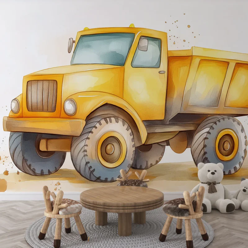 Papier peint camion de chantier Illustration colorée d‘un camion benne jaune Meilleur Choix