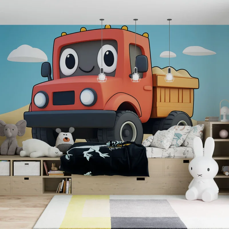 Expédition Rapide Papier peint camion cartoon Camion de chantier mignon et coloré
