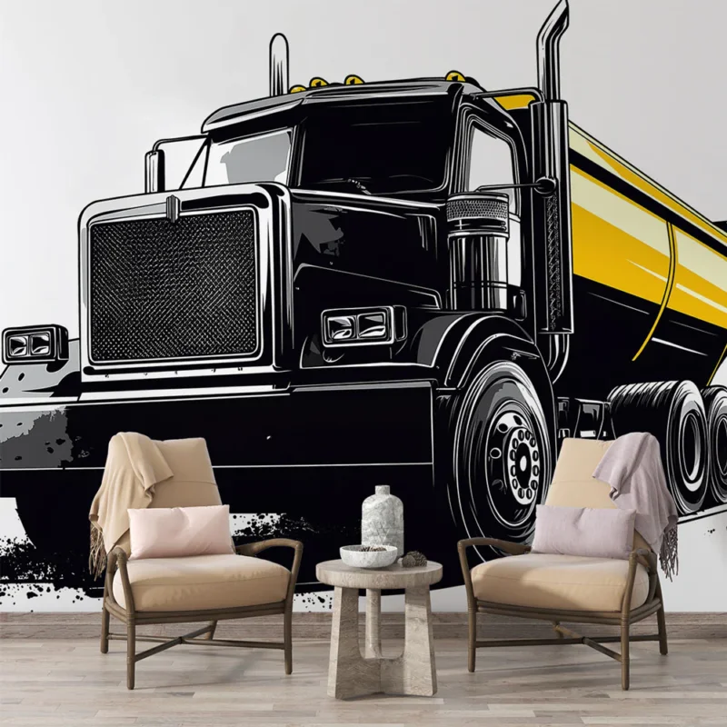 Papier peint camion benne noir et jaune Illustration d‘un camion benne conçu pour le transport de matériaux Affaire À Saisir