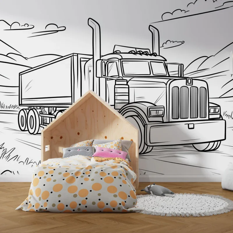 Offre Du Jour Papier peint coloriage camion Camion de transport sur une route de campagne