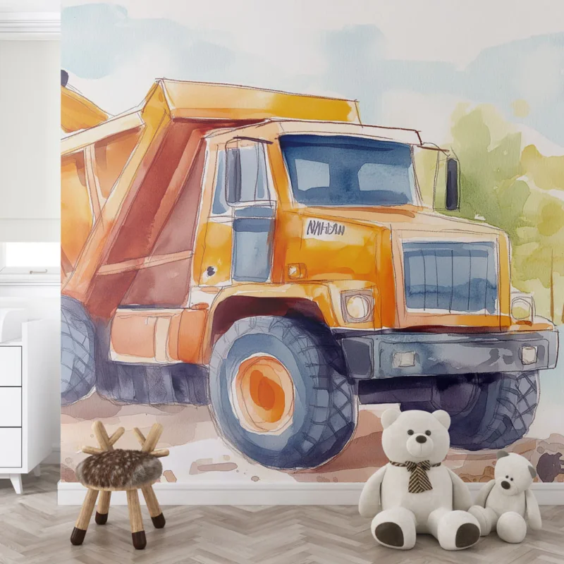 Must-Have Papier peint camion de chantier Illustrations aquarelle d‘un camion de construction orange