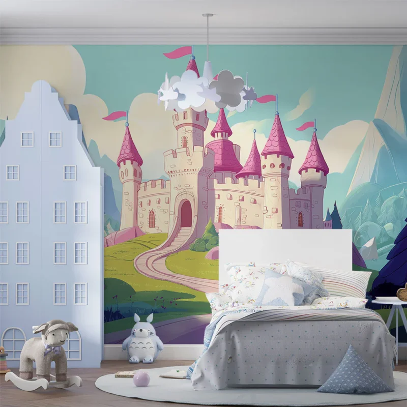 Commander Vite Papier peint château féérique Château aux tours roses dans un paysage enchanteur
