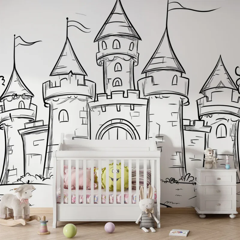 Must-Have Papier peint château Illustrations de château médiéval en noir et blanc