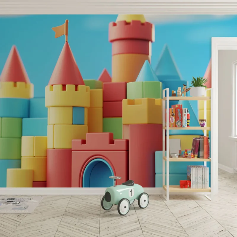 Papier peint château de blocs colorés Un majestueux château imaginaire construit avec des blocs en plastique Affaire À Saisir