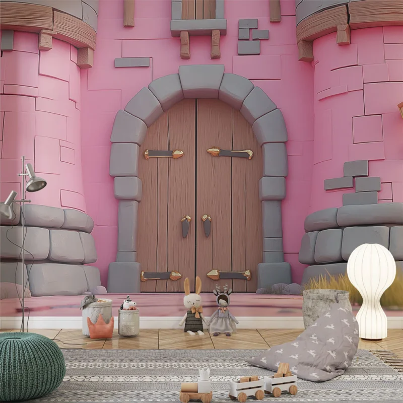 Papier peint château rose Élégante porte en bois avec des détails contemporains Affaire À Saisir