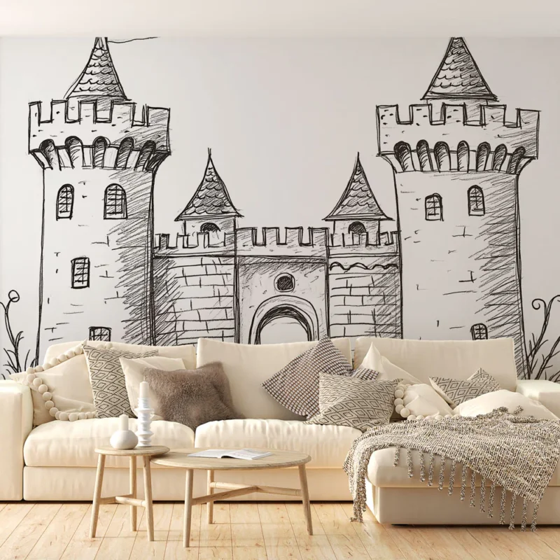 Commander Vite Papier peint château médiéval Illustration stylisée d‘un château avec tours