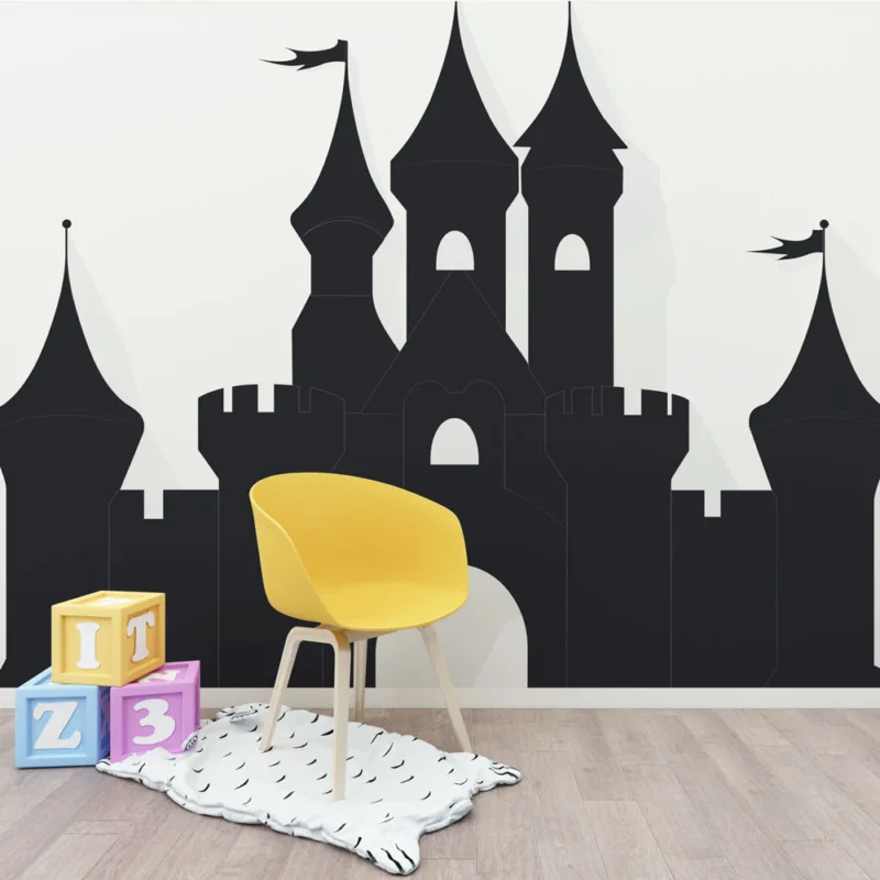 Dernière Chance Papier peint château Silhouette élégante d‘un château médiéval en noir