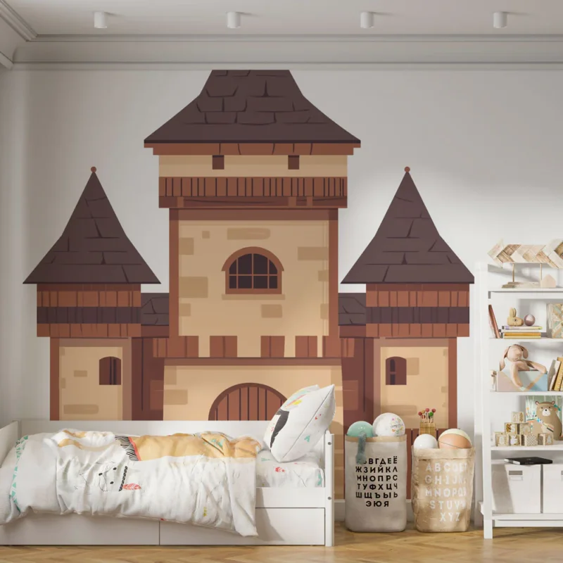 Paiement Sécurisé Papier peint château Charmant château médiéval stylisé en couleurs douces