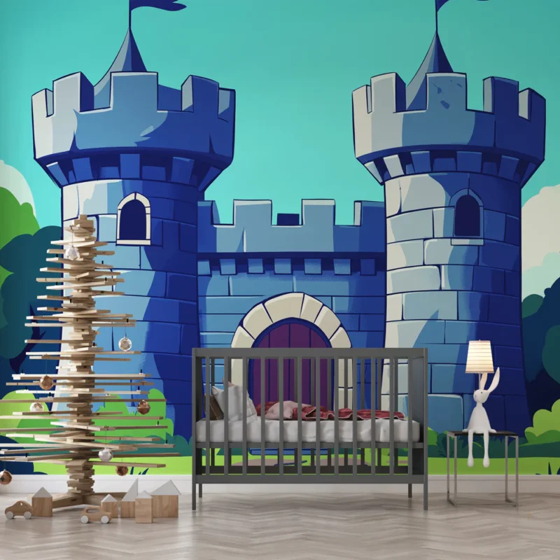 Haute Qualité Papier peint château Château animé stylisé entouré de verdure