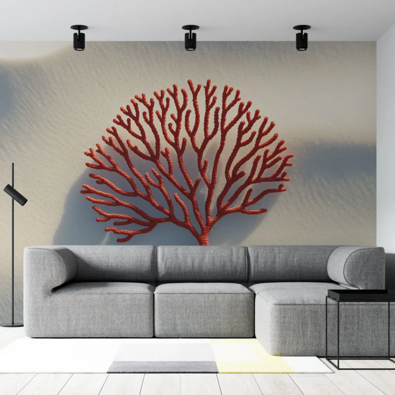 Papier peint corail décoratif Élégant corail rouge sur fond sablonneux Quantité Limitée