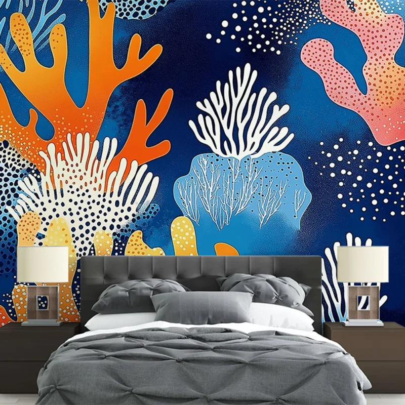 Papier peint corail Motifs vibrants de coraux colorés sur fond marin Dernière Chance