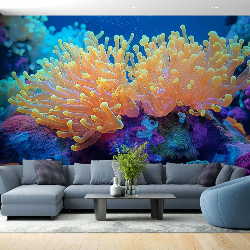 Certifié Papier peint corail Vibrantes anémones marines multicolores