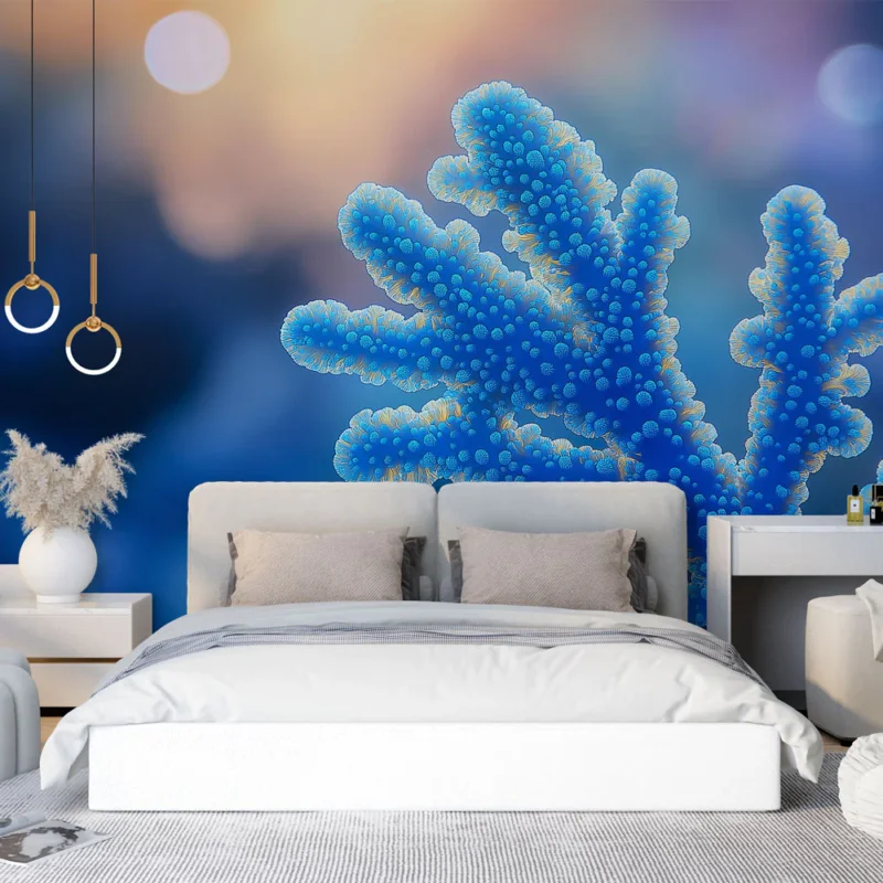 Papier peint corail aquatique Motif de corail bleu avec jeux de lumière Petit Prix