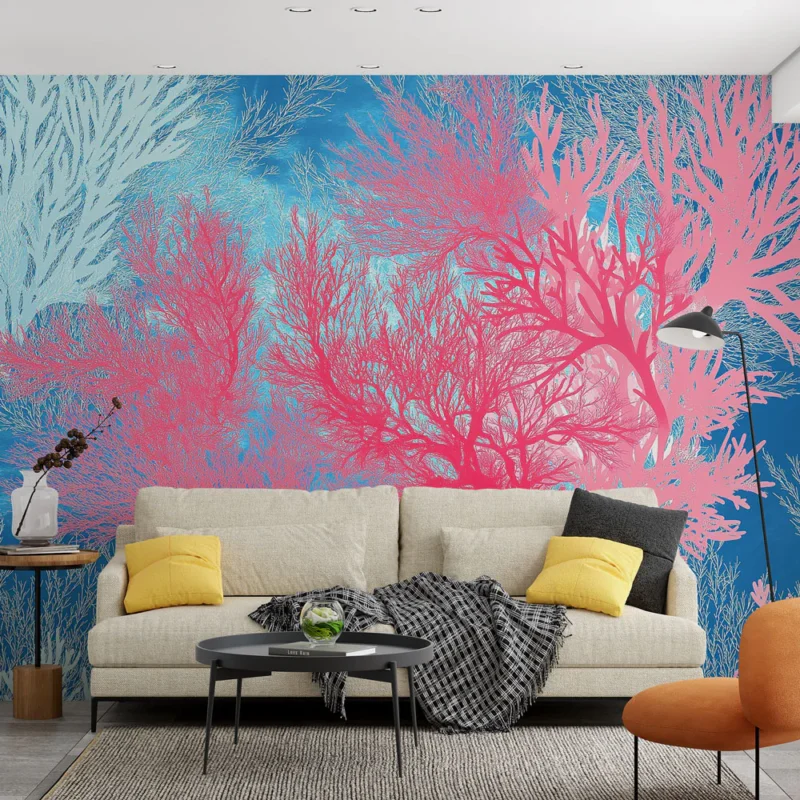Papier peint corail Motifs de corail colorés sur fond aquatique Vente Directe