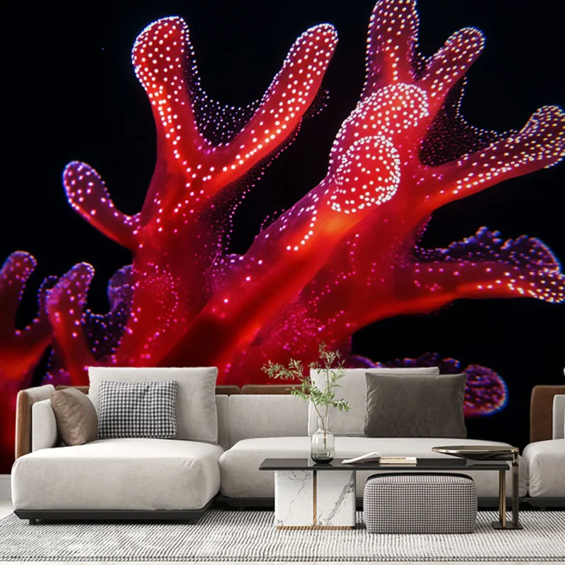 Livraison Express Papier peint corail Élégant motif de corail rouge lumineux