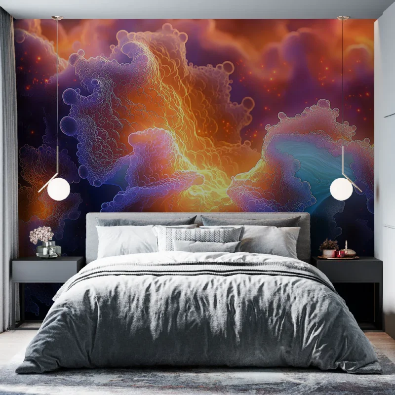 Papier peint cosmos Motif abstrait aux couleurs vibrantes et formes organiques Prix Réduit