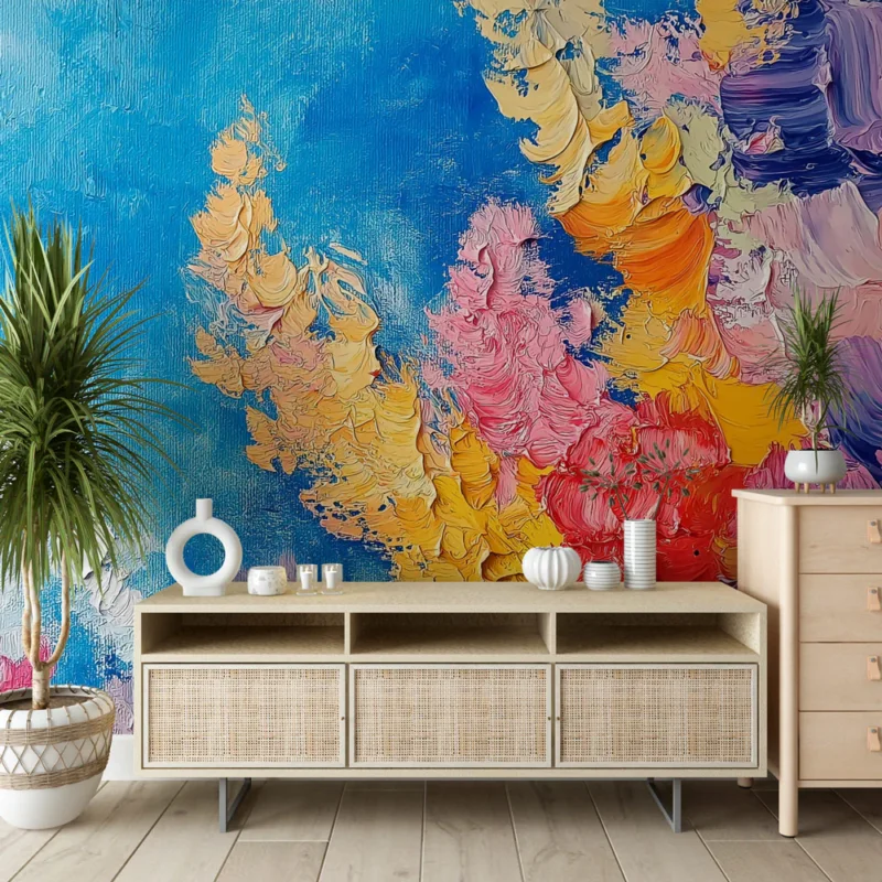 Authentique Papier peint abstrait coloré Motif dynamique dans des teintes vives et joyeuses