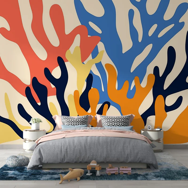 Meilleure Vente Papier peint corail Motif abstrait de coraux colorés sur un fond clair