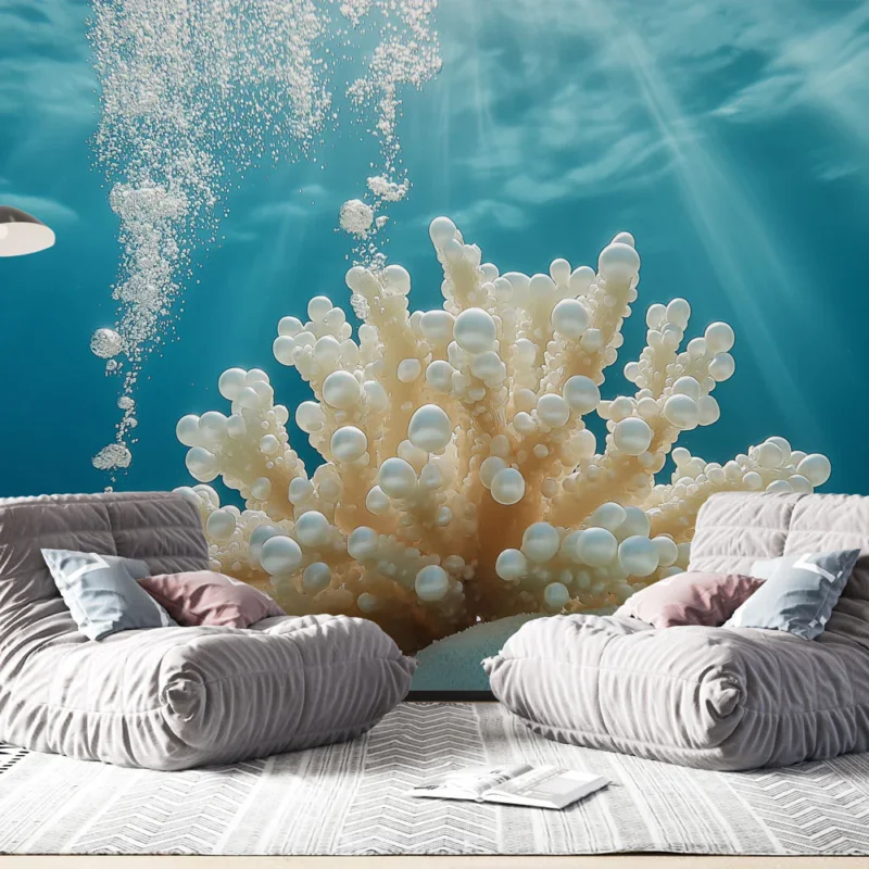 Acheter En Ligne Papier peint corail Motif de corail sous-marin en 3D avec des bulles d‘air
