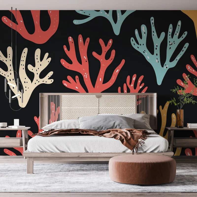 Achetez Aujourd'hui Papier peint corail Motifs colorés de coraux sur fond noir