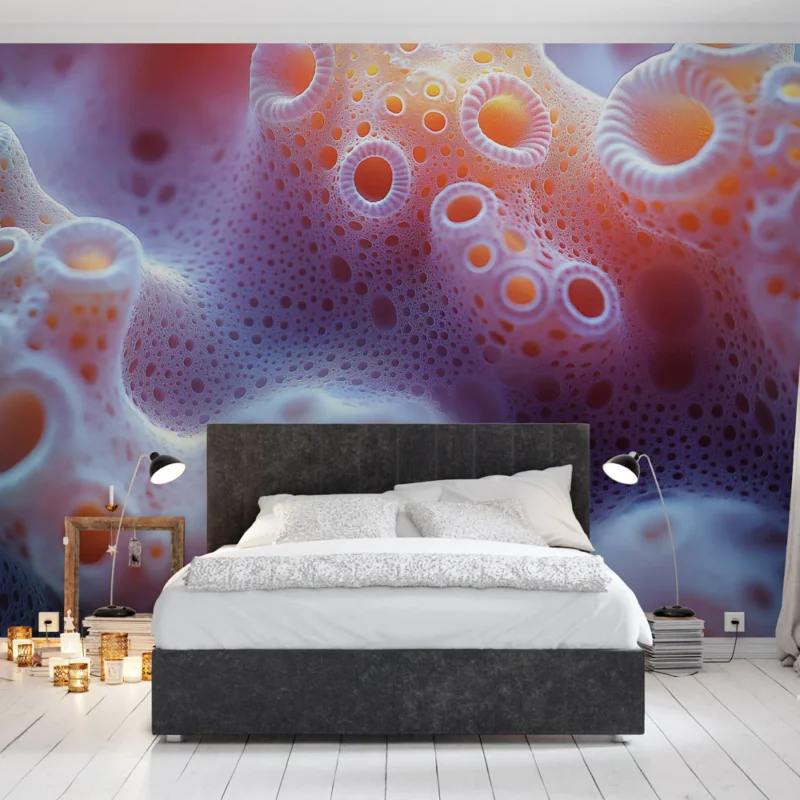 Papier peint corail Motif organique en nuances de bleu et orange Meilleur Choix