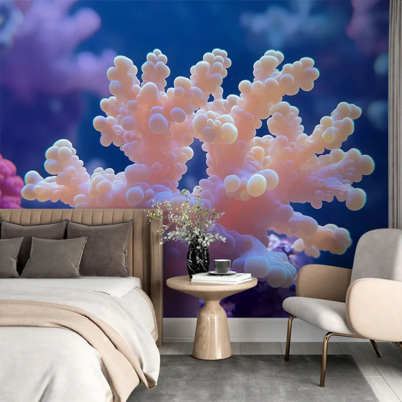 Papier peint corail Magnifique motif de coraux aux teintes douces Prix Réduit