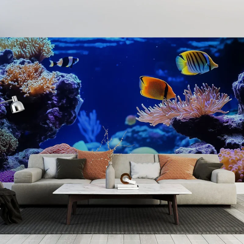Papier peint aquarium Paysage sous-marin vibrant avec coraux et poissons colorés Commander Vite