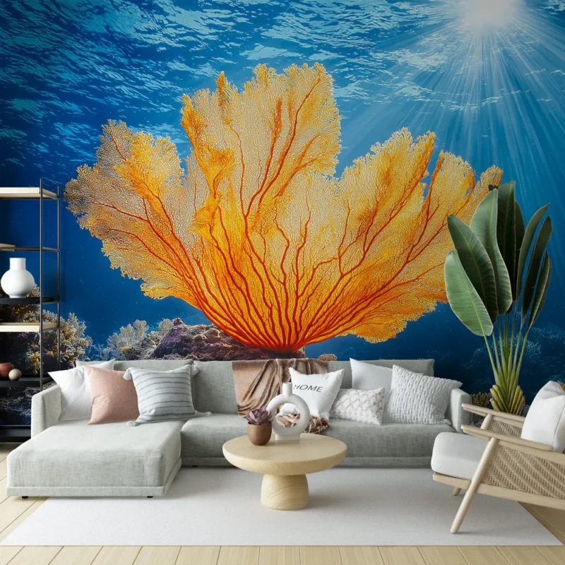 Paiement Sécurisé Papier peint corail Élégant corail orange lumineux avec des contrastes marins